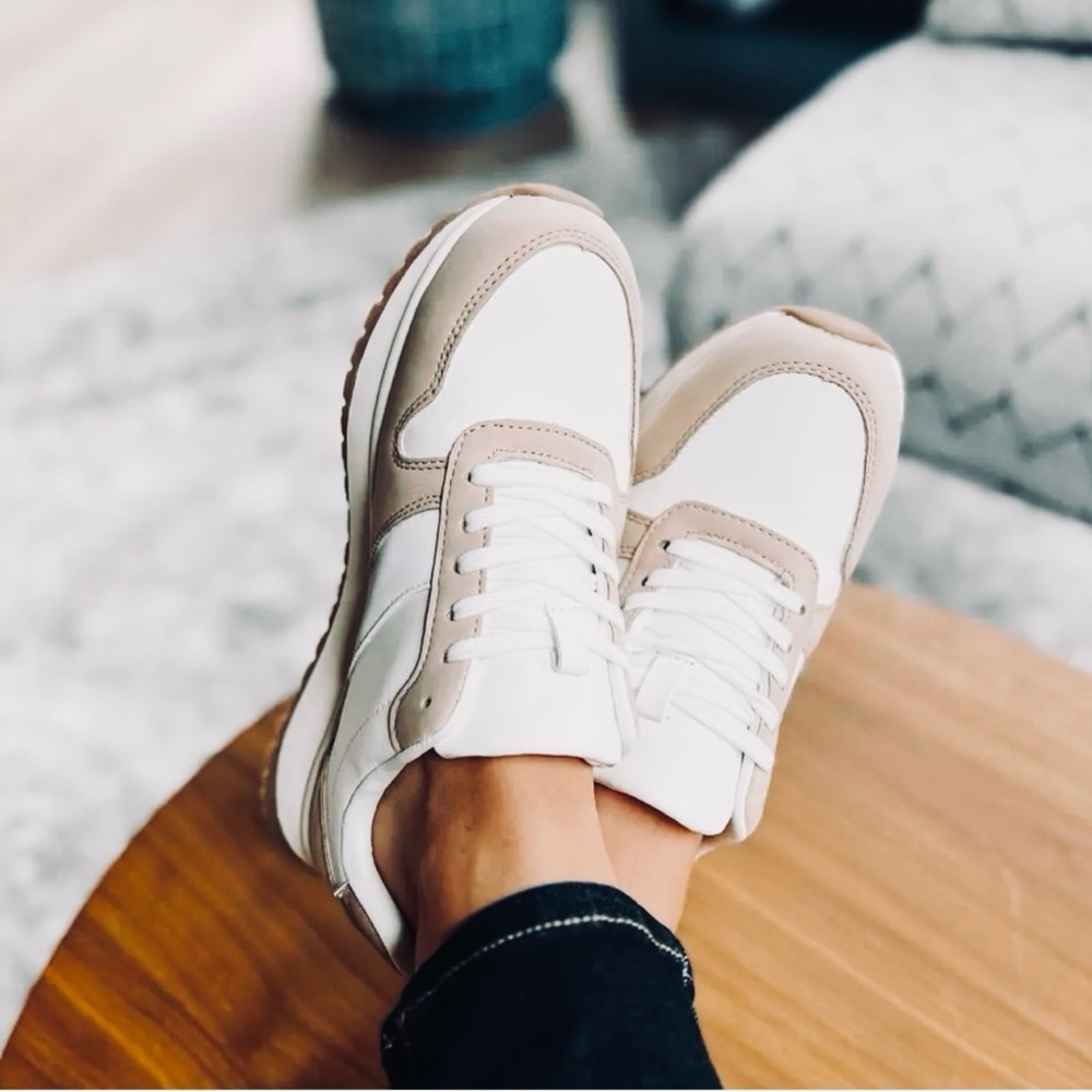 J. Crew White and Beige Leather Sneakers